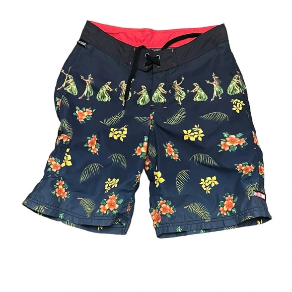 Solitude Mens Swim Trunks  30 Blue Yellow Board Shorts Bathing Suit Hawaii - Picture 1 of 8
